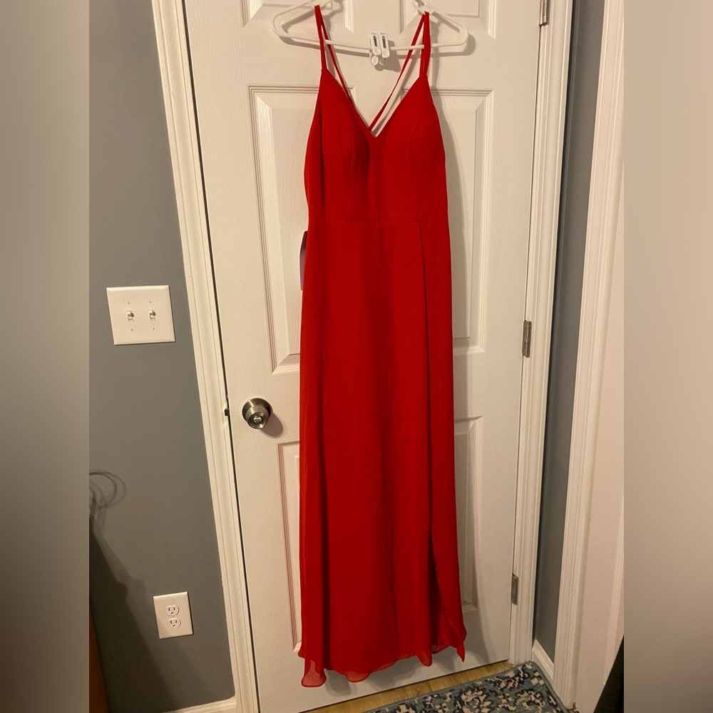 Brand New Azazie red floor length chiffon bridesmaid dress size 8